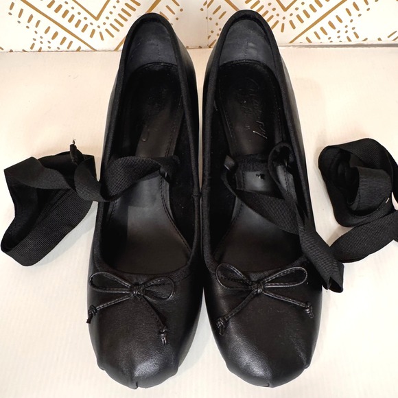Circus NY Della Wrap Up Block Heel Ballet Sz 9 Black Ribbon Tie Square Toe Goth - Picture 9 of 15